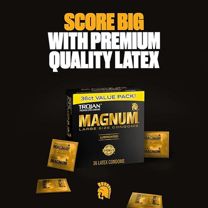 TROJAN Magnum Lubricated Large Condoms, Comfortable and Smooth Lubricated,