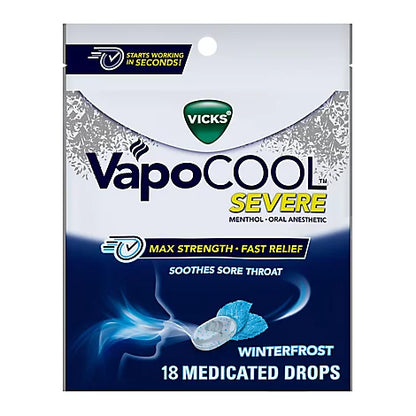 Vicks VapoCool Severe Medicated Sore Throat Drops, Max Strength Menthol
