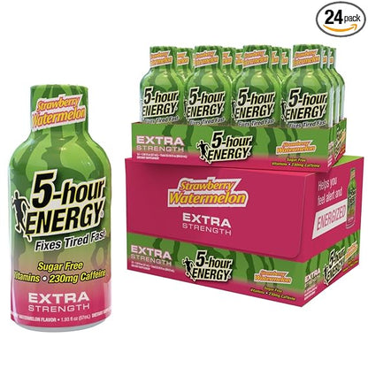 5-Hour Energy Extra Strength Shots, Strawberry Watermelon Flavor, 24 Count (1.93 Fl Oz)