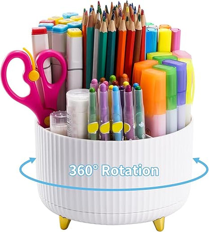 Marbrasse Desk Organizer, 360-Degree Rotating Pen Holder,