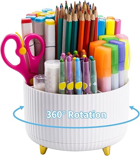 Marbrasse Desk Organizer, 360-Degree Rotating Pen Holder,