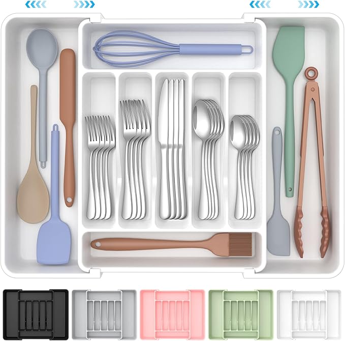 Extra Large Expandable Silverware Organizer, BPA-Free Food-Safe Cutlery Flatware Organizer