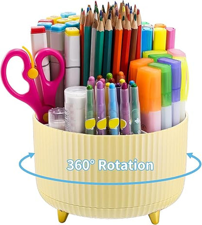 Marbrasse Desk Organizer, 360-Degree Rotating Pen Holder,